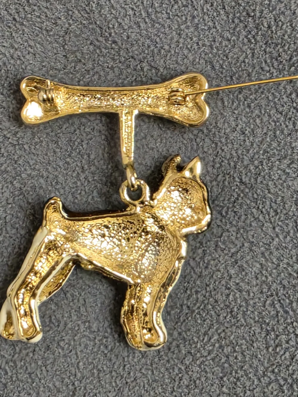 Schnauzer Dog Brooch Bone Dangle Gold Tone Brown Enamel Rhinestone Pin New